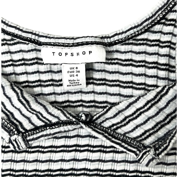 Topshop White With Black & Blue Stripes Sleeveless Crop Top - Size 4 - Picture 6 of 9
